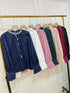 Pearl Round Neck Long Sleeves Satin Tops